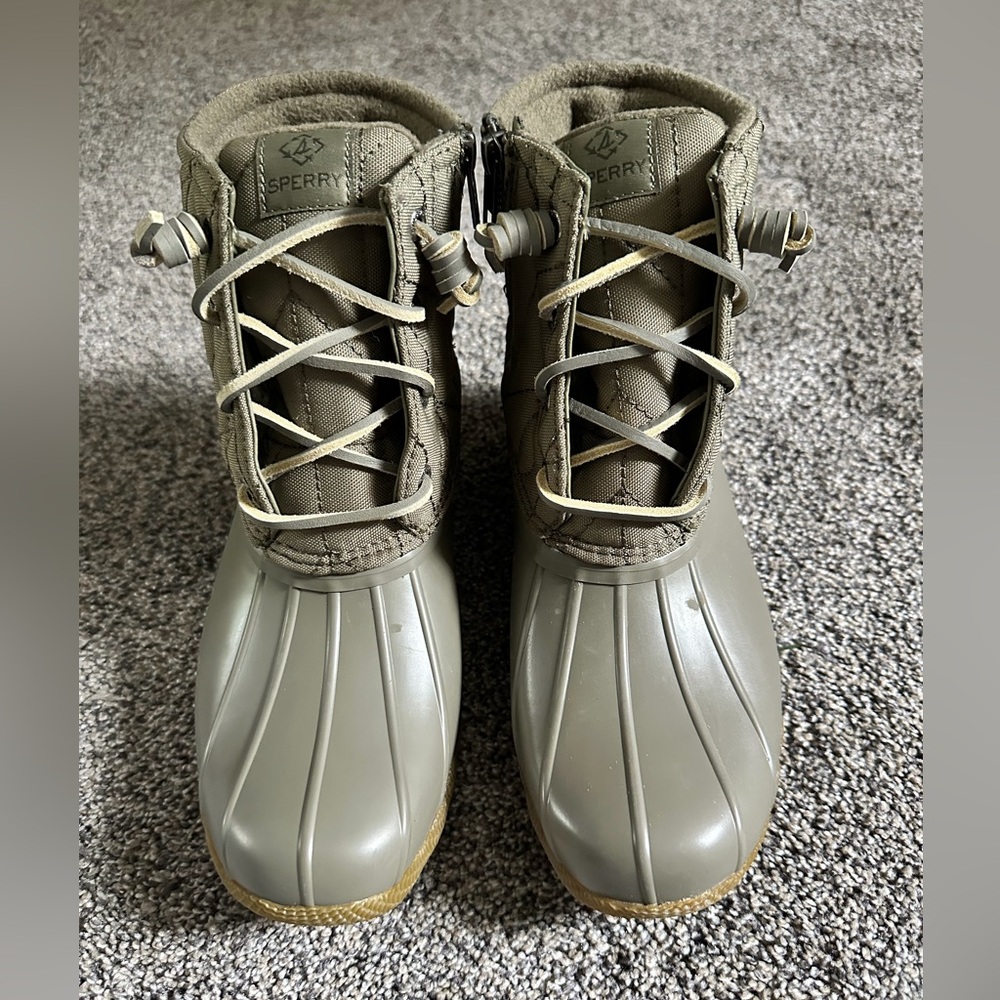 Sperry Saltwater Mid Calf Side Zip Ankle Boots Women's Size 7.5 Green - New